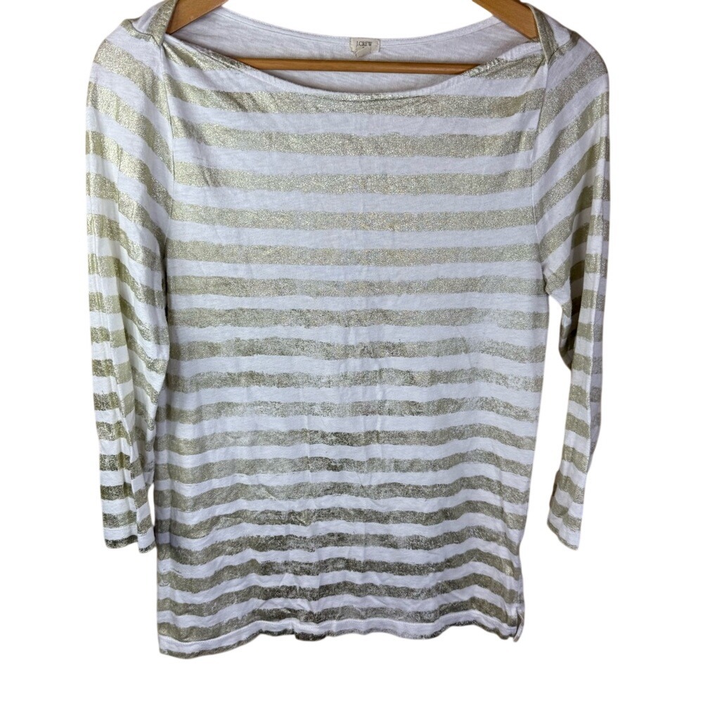 J.Crew‎ Womens Gold Striped Cotton 3/4 Sleeve Size Small Preppy